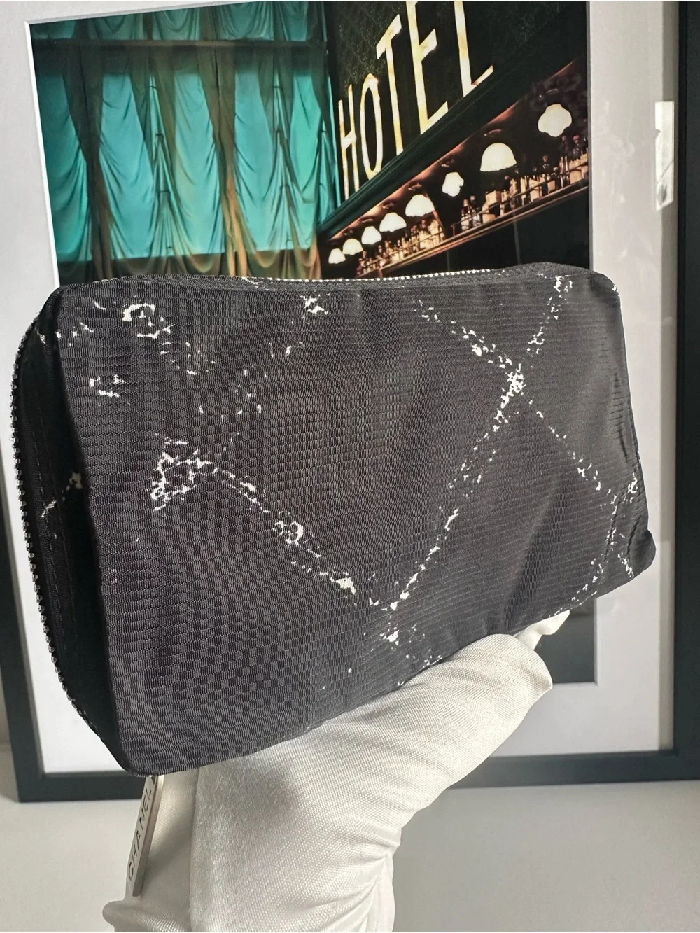 CHANEL Vintage Travel Line Jewelry Case Pouch Black Nylon Zip Organizer A11824